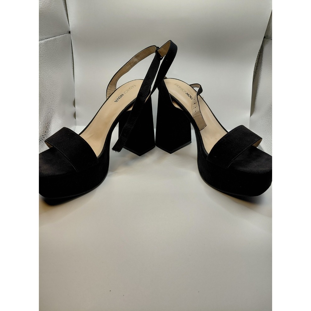 Fashion Nova Black Platform Sandals Block Heel Buckle Ankle Strap Women's Size 9 - Picture 4 of 7